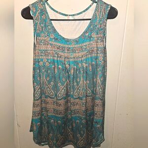 Womens Teal Paisley Sleeveles Tank Top